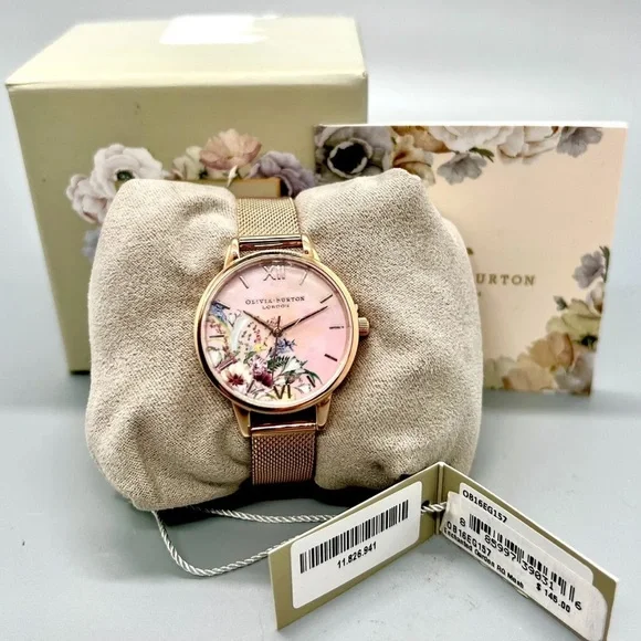 OLIVIA BURTON Ladies' Enchanted Garden Rose Mesh Bracelet Watch OB16EG157 - Picture 9 of 9